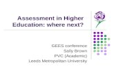 Assessment in Higher Education: where next? GEES conference Sally Brown PVC (Academic) Leeds Metropolitan University.