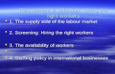 Recruitment & selection: Hiring the right workers 1. The supply side of the labour market 1. The supply side of the labour market 2. Screening: Hiring.