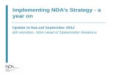 Implementing NDAs Strategy - a year on Update to NuLeaf September 2012 Bill Hamilton, NDA Head of Stakeholder Relations.