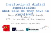 Institutional digital repositories: What role do they have in curation? Steve Hitchcock, JISC KeepIt Project ECS, University of Southampton ICE Forum,
