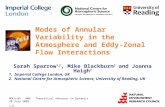 Modes of Annular Variability in the Atmosphere and Eddy-Zonal Flow Interactions Sarah Sparrow 1,2, Mike Blackburn 2 and Joanna Haigh 1 1. Imperial College.