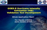 1 GOES-R Hurricane Intensity Estimation (HIE) Validation Tool Development Winds Application Team Tim Olander (CIMSS) Jaime Daniels (STAR)