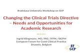 Bratislava University Workshop on GCP Changing the Clinical Trials Directive – Needs and Opportunities for Academic Research 06.04.2011 Ingrid Klingmann,