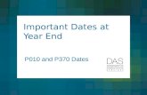 Important Dates at Year End P010 and P370 Dates. 2 P010 Dates Why are P010 dates important at year end? Example: Someone is leaving state service in December.
