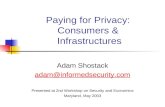 Paying for Privacy: Consumers & Infrastructures Adam Shostack adam@informedsecurity.com Presented at 2nd Workshop on Security and Economics Maryland, May.