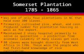 Somerset Plantation 1785 - 1865 l Was one of only four plantations in NC that held over 300 slaves. l Primarily cultivated rice, wheat, and corn. Produced.