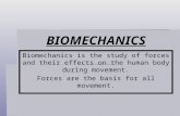 BIOMECHANICS Biomechanics is the study of forces and their effects on the human body during movement. Forces are the basis for all movement.