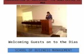 Welcoming Guests on to the Dias INAUGURATION OF ANVESHANA- The News Letter of MBA SCHOOL OF BUSINESS MANAGEMENT.