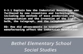 Bethel Elementary School Social Studies 5-3.1 Explain how the Industrial Revolution was furthered by new inventions and technologies, including new methods.
