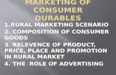 1.RURAL MARKETING SCENARIO 2. COMPOSITION OF CONSUMER GOODS 3. RELEVENCE OF PRODUCT, PRICE, PLACE AND PROMOTION IN RURAL MARKET 4. THE ROLE OF ADVERTISING.