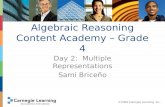 ©2009 Carnegie Learning, Inc. Algebraic Reasoning Content Academy – Grade 4 Day 2: Multiple Representations Sami Briceño.