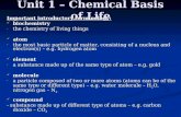 Unit 1 – Chemical Basis of Life Important introductory terminology: biochemistry biochemistry - the chemistry of living things atom atom - the most basic.