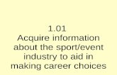 1.01 Acquire information about the sport/event industry to aid in making career choices.