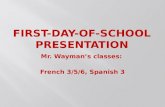 Mr. Waymans classes: French 3/5/6, Spanish 3. 1) All shirts and blouses must cover midriff, back, sides, and all undergarments including bra straps.