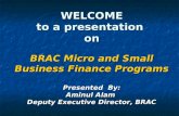 WELCOME to a presentation on BRAC Micro and Small Business Finance Programs Presented By: Aminul Alam Deputy Executive Director, BRAC.
