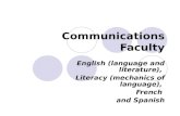 Communications Faculty English (language and literature), Literacy (mechanics of language), French and Spanish.
