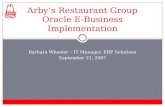 Barbara Wheeler – IT Manager, ERP Solutions September 21, 2007 Arbys Restaurant Group Oracle E-Business Implementation.