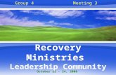 Recovery Ministries Leadership Community Group 4Meeting 3 October 22 – 24, 2008.