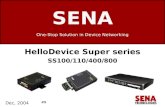 Www.sena.com SENA Dec, 2004 HelloDevice Super series SS100/110/400/800 One-Stop Solution in Device Networking.