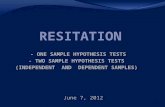 - ONE SAMPLE HYPOTHESIS TESTS - TWO SAMPLE HYPOTHESIS TESTS (INDEPENDENT AND DEPENDENT SAMPLES) 1 June 7, 2012.