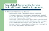 Mandated Community Service is in all Youth Justice Programs. Mandated Community Service – Requires the youthful offender to help the community. – The youth.