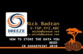 HOW TO STORE THE DATA YOU NEED IN SHAREPOINT 2010 Mick Badran MVP, V-TSP,XYZ,ABC mickb@breeze.net ocs:mickb@breeze.net.
