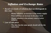 Inflation and Exchange Rates Recall two kinds of inflation that we distinguish in this class Money inflation: an increase in the money supply Price inflation: