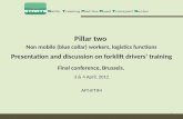 1 Pillar two Non mobile (blue collar) workers, logistics functions Presentation and discussion on forklift drivers training Final conference, Brussels,