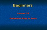 Beginners Lesson 19 Defensive Play in Suits. Opening Leads Opening Leads Obviously Key Obviously Key So another look at Opening Leads So another look.