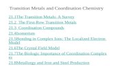 21.1The Transition Metals: A Survey 21.2 The First-Row Transition Metals 21.3 Coordination Compounds 21.4Isomerism 21.5Bonding in Complex Ions: The Localized.