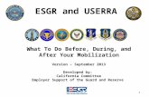 1 ESGR and USERRA What To Do Before, During, and After Your Mobilization Version – September 2013 Developed by: California Committee Employer Support of.