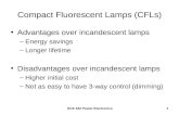 ECE 442 Power Electronics1 Compact Fluorescent Lamps (CFLs) Advantages over incandescent lamps –Energy savings –Longer lifetime Disadvantages over incandescent.