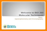 Welcome to BIO 260 Molecular Techniques Unit 8 – Spectrophotometry and Chromatography.