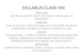 SYLLABUS CLASS-VIII APRIL-MAY ELECTRICAL SAFETY RULESELECTRICAL SAFETY RULES, ELECTRICAL SHOCK AND ITS TREATMENT JUNE-JULY FUSE- FUNCTION, TYPES OF FUSES.