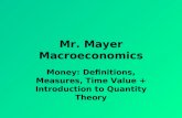 Mr. Mayer Macroeconomics Money: Definitions, Measures, Time Value + Introduction to Quantity Theory.