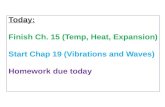 Today: Finish Ch. 15 (Temp, Heat, Expansion) Start Chap 19 (Vibrations and Waves) Homework due today.