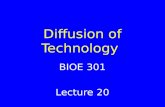 Diffusion of Technology BIOE 301 Lecture 20. Review of Last Time: Artificial Heart First artificial heart implanted in 1969 No more human trials until.