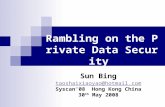 Rambling on the Private Data Security Sun Bing taoshaixiaoyao@hotmail.com Syscan’08 Hong Kong China 30 th May 2008.