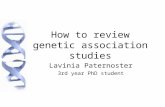 How to review genetic association studies Lavinia Paternoster 3rd year PhD student.