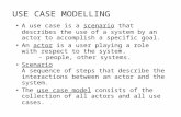 USE CASE MODELLING A use case is a scenario that describes the use of a system by an actor to accomplish a specific goal. An actor is a user playing a.