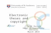 Electronic theses and copyright Janet Aucock Head of Repository services March 2014.