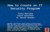 How to Create an IT Security Program Tracy Mitrano Steve Schuster R. David Vernon Copyright Tracy Mitrano, Steven Schuster and David Vernon, 2004. This.