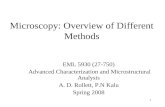 1 Microscopy: Overview of Different Methods EML 5930 (27-750) Advanced Characterization and Microstructural Analysis A. D. Rollett, P.N Kalu Spring 2008.