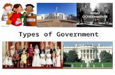 Types of Government. * A monarchy has a king, queen, emperor or empress. * The ruling position can be passed on to the ruler’s heirs (passed down to their.