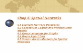 Chap 6: Spatial Networks 6.1 Example Network Databases 6.2 Conceptual, Logical and Physical Data Models 6.3 Query Language for Graphs 6.4 Graph Algorithms.