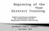 Rights and Responsibilities for All Members of the Weymouth School Community WEYMOUTH PUBLIC SCHOOLS September 2009.