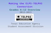 Making the ELPS-TELPAS Connection Grades K–12 Overview 2012–2013 Texas Education Agency Student Assessment Division.