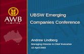 Andrew Lindberg Managing Director & Chief Executive 10 April 2002 UBSW Emerging Companies Conference.