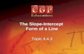 1 Topic 4.4.3 The Slope-Intercept Form of a Line The Slope-Intercept Form of a Line.