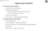 Operating Systems: Intro 1 Operating Systems Concepts and Principles –monolithic and micro kernels –processes and threads »their management and synchronisation.